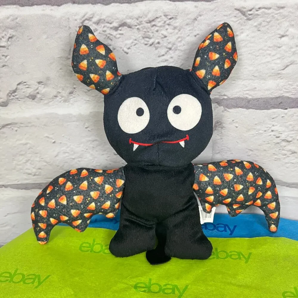 Lot (2) A & A GLOBAL Candy Corn Bat Pumpkin Witch Black Cat Halloween Plush Toys